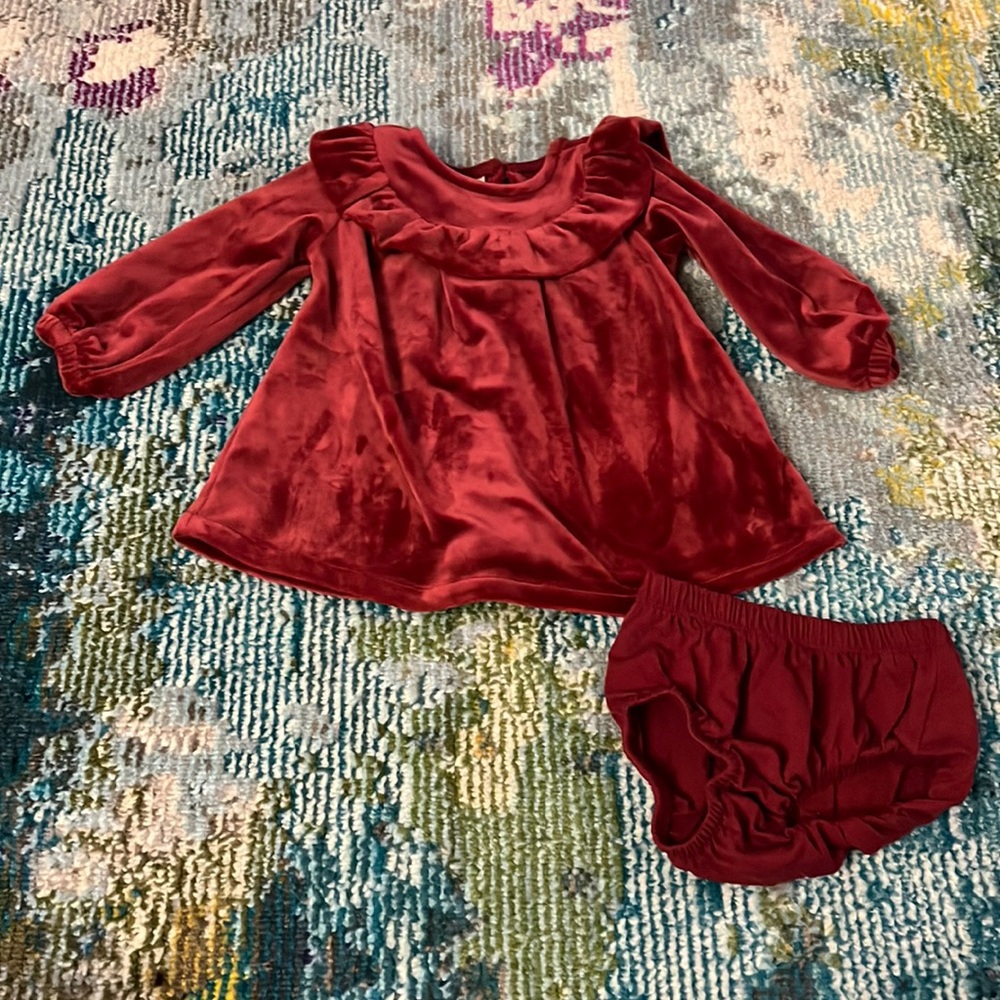 First Impressions Velour Dress & Diaper Cover